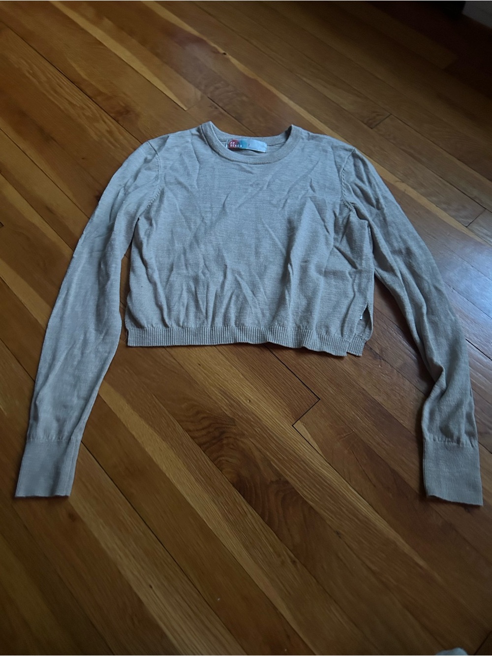Cropped Crewneck Sweater in Light Beige